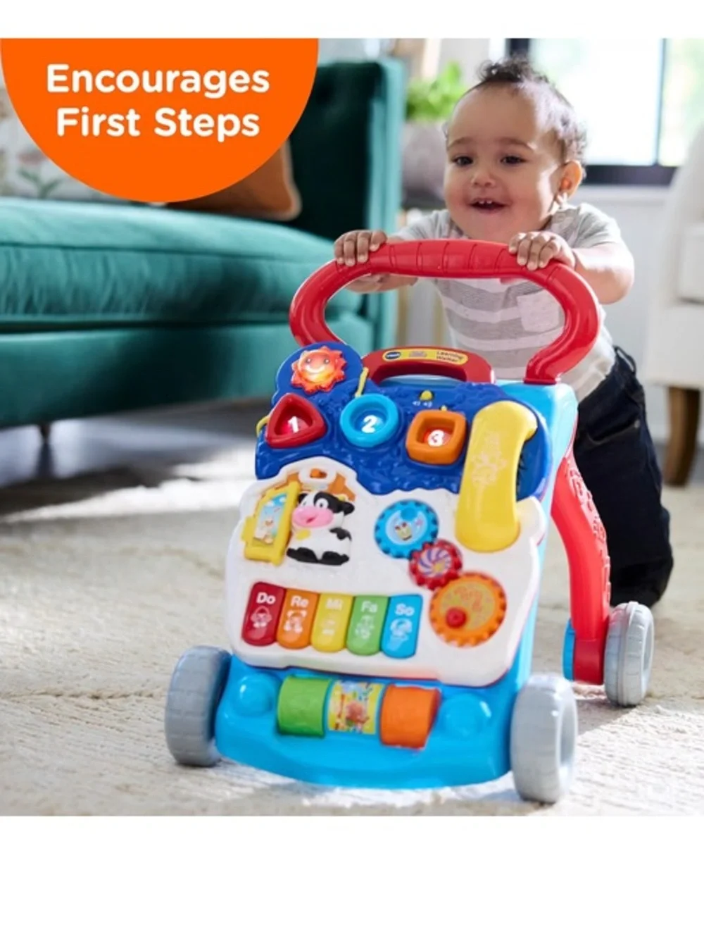 Bright Blue & Red Learning Walker with Musical Piano - Brand: